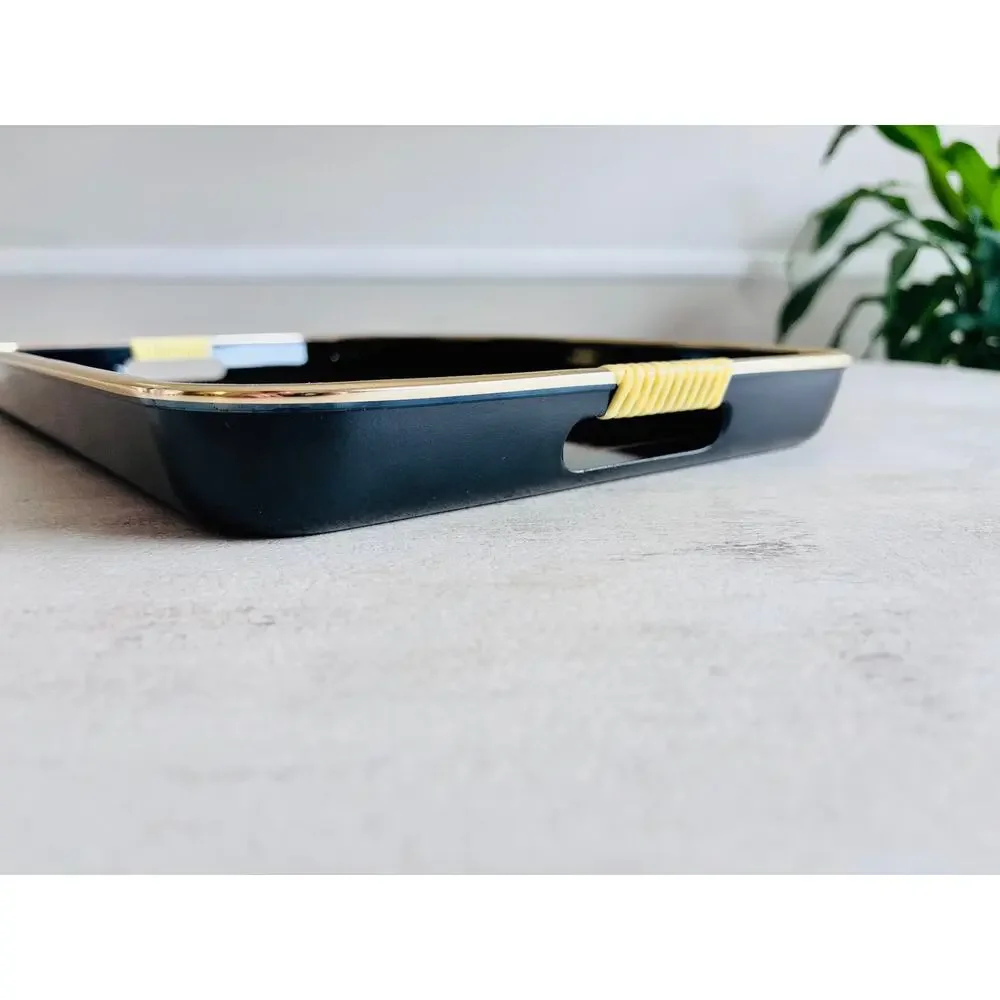 Otagiri Golden Mist Lacquer Service Tray Japan Black Gold Iris 18